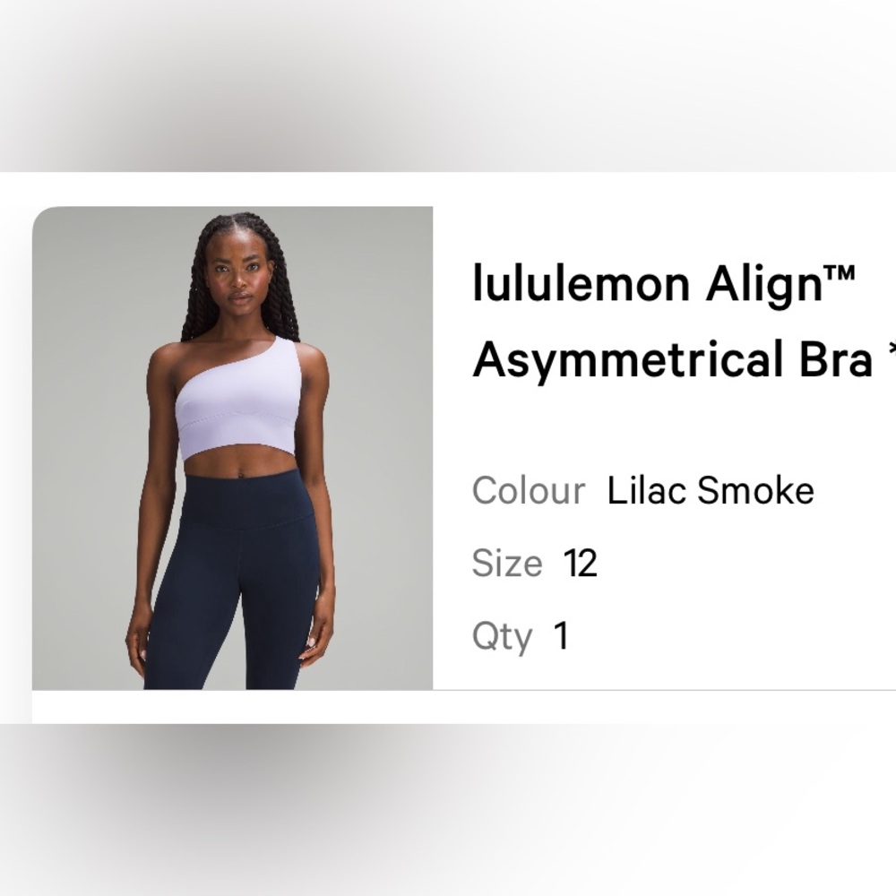 Lululemon Align 1 Shoulder Sports Bra Size 12 Lilac Smoke